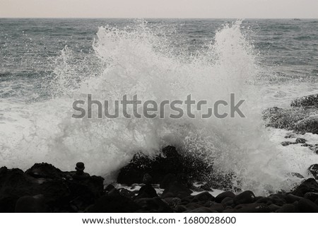 Powerful Waves. Beautiful Scenery of Jeju Island, Korea