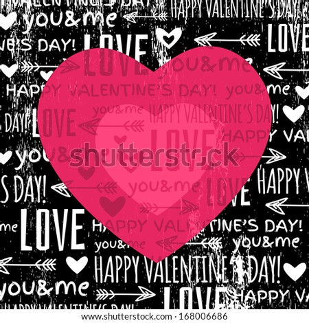 Valentines day greeting card with  red heart and wishes text,  vector illustration 