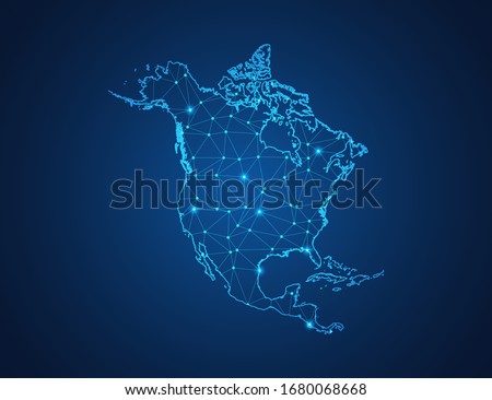 Business map of North America modern design with polygonal shapes on dark blue background, simple vector illustration for web sitedesign, digital technology concept. Royalty-Free Stock Photo #1680068668