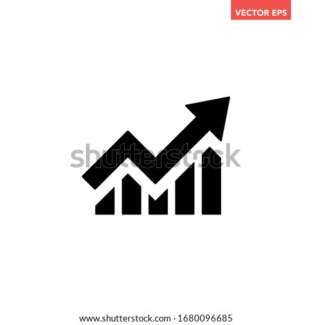 Single black arrow growing pointing up on chart graph bars icon, success graph trending upwards flat design interface infographic element for app ui ux web button, vector isolated on white background Royalty-Free Stock Photo #1680096685