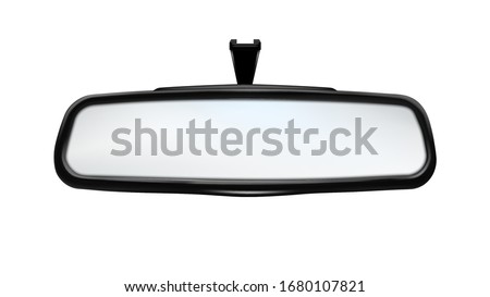 Rearview Mirror Car Traffic Safety Tool Vector. Rear-view Mirror Showing Barriers And Transport Parked Behind Vehicle Containing In Equipment. Reflection Glass Template Realistic 3d Illustration Royalty-Free Stock Photo #1680107821