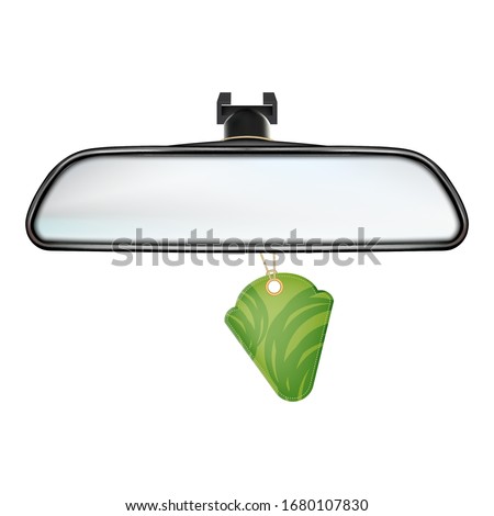 Car Rearview Mirror With Air Freshener Vector. Rear-view Mirror With Hanging Aromatic Flavor Perfume Accessory. Automobile Equipment For Safety Parking Template Realistic 3d Illustration Royalty-Free Stock Photo #1680107830