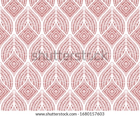 The geometric pattern with wavy lines, points. Seamless vector background. White and pink texture. Simple lattice graphic design Royalty-Free Stock Photo #1680157603