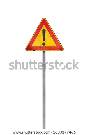 Caution road sign with exclamation mark isolated on white background Royalty-Free Stock Photo #1680177466
