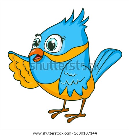 Littel Bird speak. Cute Young bird isolated on white background. Happy exotic bird cartoon character. Education card for learning animals. Logic Games for Kids. Vector illustration in cartoon style.