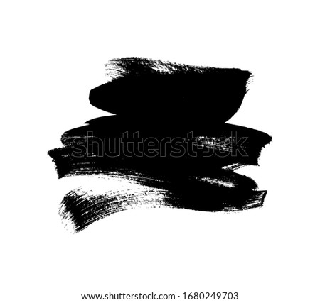 Black paint vector brush stroke isolated on white background. Vector ink illustration, dry dirty smear. Grunge paint brushstroke, box, frame, banner, design element for text. Modern textured shape.