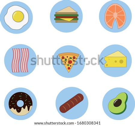Vector food icons. Food illustration. Vector breakfast icons.