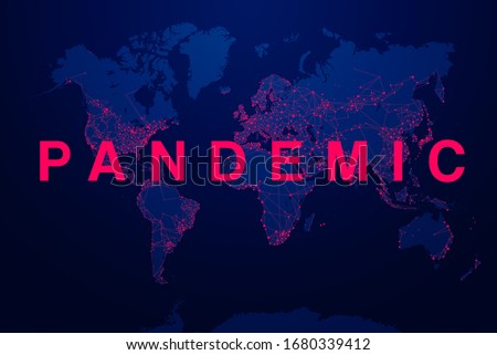 Coronavirus pandemic, word Pandemic written on the world map. Novel coronavirus outbreak - Image Royalty-Free Stock Photo #1680339412