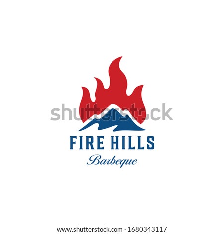Abstract Vintage mountain logo design with fire flame sign template.
