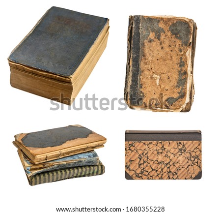 Vintage old books isolated on white background. Old Library