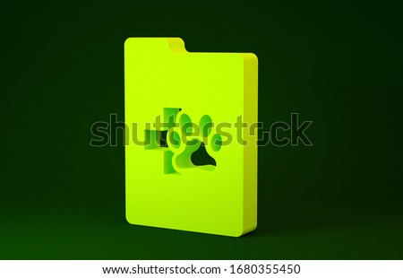 Yellow Clipboard with medical clinical record pet icon isolated on green background. Health insurance form. Medical check marks report. Minimalism concept. 3d illustration 3D render