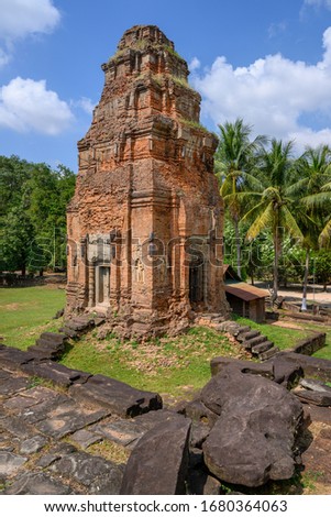 The Bakong Temple is located near the city of Siem Reap in Cambodia. The five-level temple mountain Bakong was built in the second half ofthe 9th century.