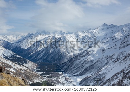 The Northern Caucasus, the slopes of the Elbrus region in winter , are covered with snow.