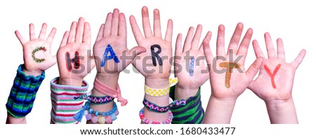 Children Hands Building Word Charity, Isolated Background