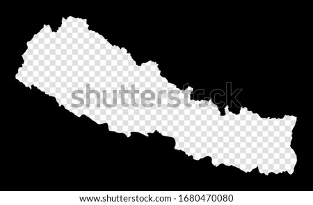 Stencil map of Nepal. Simple and minimal transparent map of Nepal. Black rectangle with cut shape of the country. Elegant vector illustration.