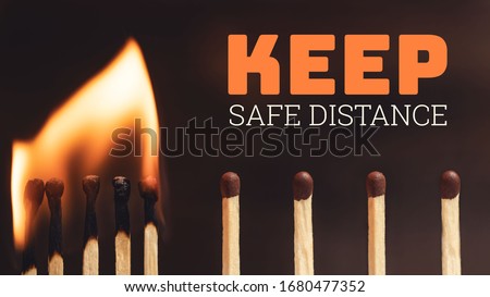 Social safe distance, stopping the domino effect of the spread of coronavirus. Preventing the spread of viruses, infectious diseases or fire.  Royalty-Free Stock Photo #1680477352