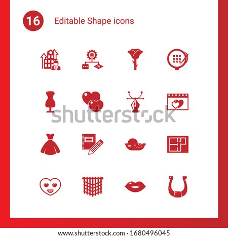 16 shape filled icons set isolated on . Icons set with Business Company, Algorithm, rose, sewing mannequin, love, Vector, bride dress, Stationery, seafood, happiness, macrame icons.