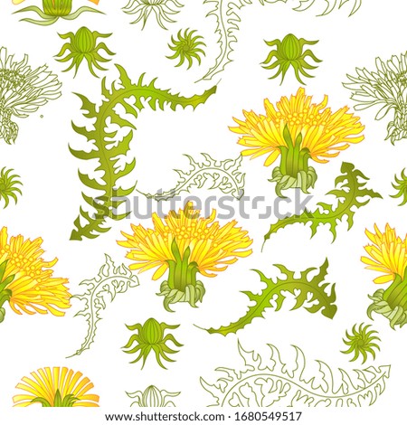 Seamless pattern for paper and textiles with dandelions.  Isolated vector background.