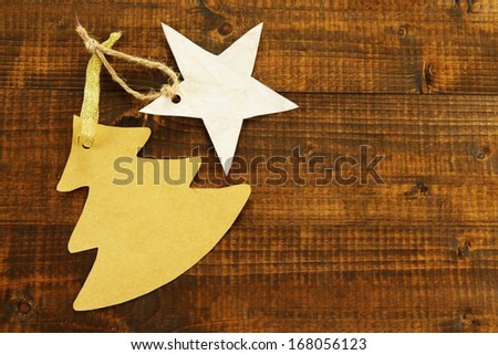 Labels on wooden background