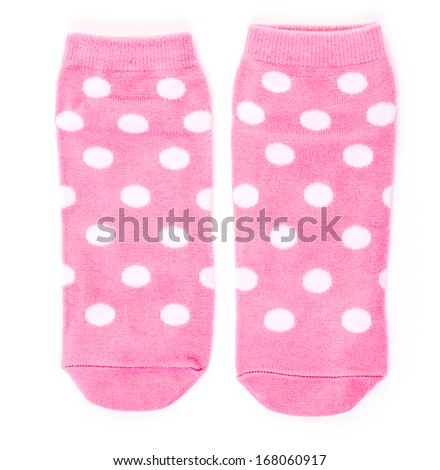Pink polka sock on isolated white background