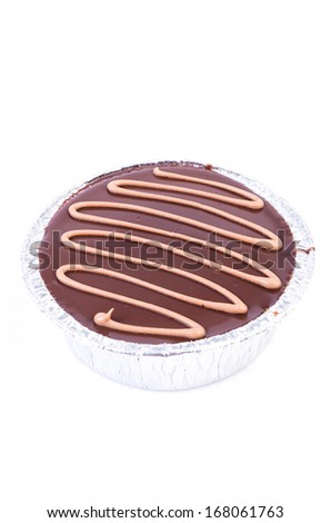 Chocolate custard cake on isolated white background