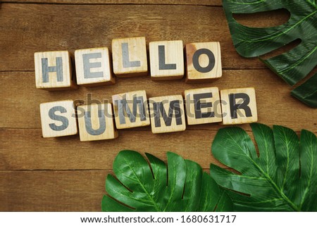 Hello Summer alphabet letter on wooden background