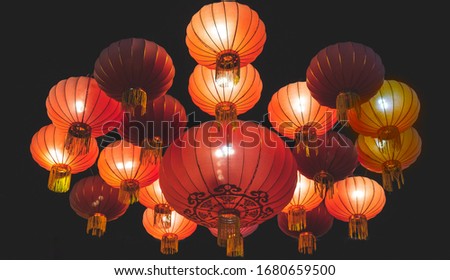 chinese lantern shangai background on black night matte .