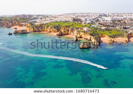 Aerial from the city Lagos in the Algarve Portugal Royalty-Free Stock Photo #1680716473