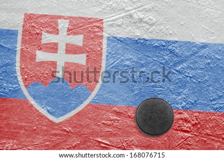 Washer and the image of the flag of Slovakia at hockey rink