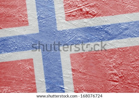 Image of Norwegian flag on a hockey rink. Texture, background