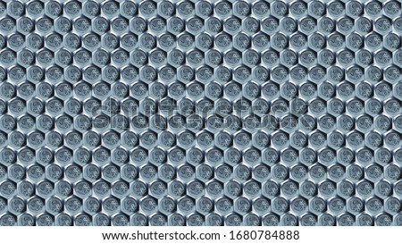 pattern texture consisting of hexagonal caps of new steel bolts.