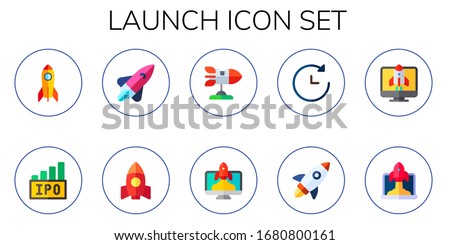 launch icon set. 10 flat launch icons. Included rocket, ipo, startup, future icons