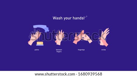 Illustrated step by step detailed instruction how to wash your hands properly Royalty-Free Stock Photo #1680939568
