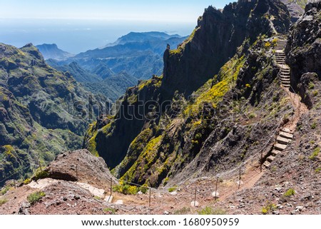 An overview of "Pico Areeiro" footpath to "Pico Ruivo", Madeira island, Portugal.