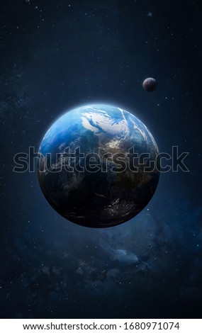 Vertical wallpaper of planet Earth and Moon in the space. Elements of thi image furnished by NASA.