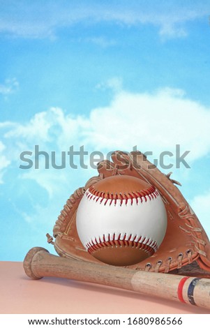 Leather baseball glove with ball. 