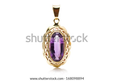 Antique gold pendant with an amethyst stone Royalty-Free Stock Photo #168098894