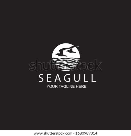 white icon of seagulls isolated on black background