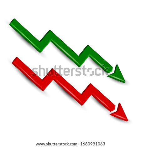 Red and green business stock market diagram that shows constant decline line. 