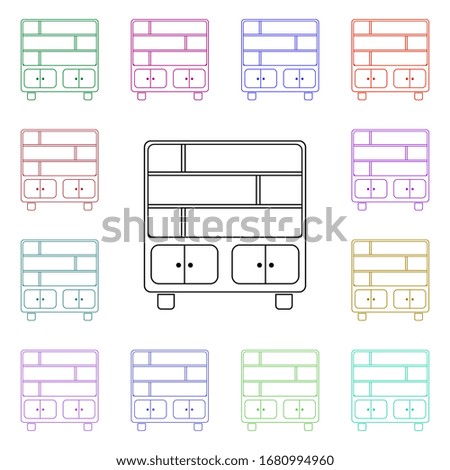 Bookcase multi color style icon. Simple thin line, outline vector of furniture icons for ui and ux, website or mobile application