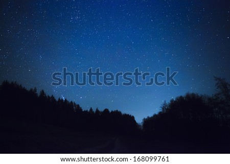a beautiful night sky, the Milky Way and the trees Royalty-Free Stock Photo #168099761