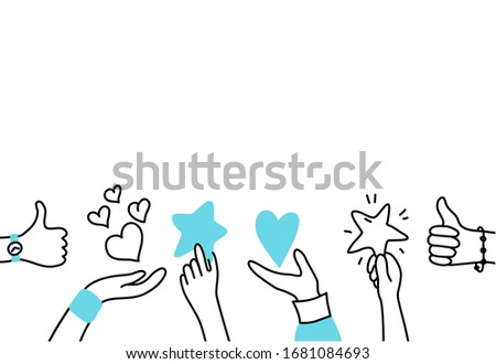 Vector isolated illustration of hands holding feedback symbols. Customer review concept. User satisfaction. Doodle illustration on white background. Email banner design 
 Royalty-Free Stock Photo #1681084693