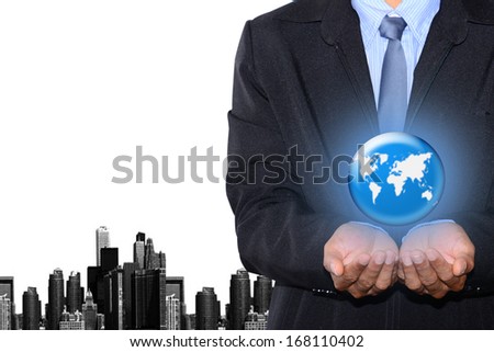 holding a glowing earth globe in his hands 