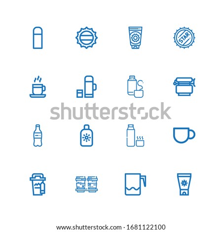 Editable 16 lid icons for web and mobile. Set of lid included icons line Sun cream, Jar, Coffee cup, Thermos, Plastic bottle, Thermo, Bottle cap on white background