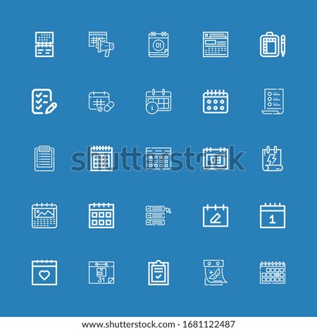 Editable 25 planner icons for web and mobile. Set of planner included icons line Calendar, List, Schedule on blue background