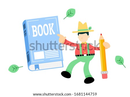 farmer man agriculture and book education cartoon doodle flat design style vector illustration