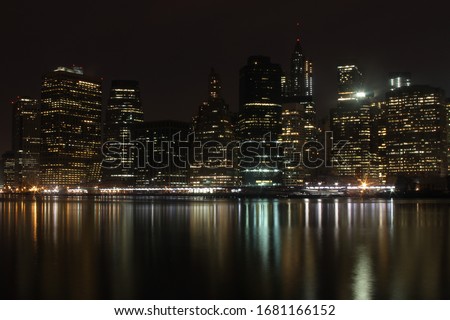 Night View of New York City Skyscrapers
