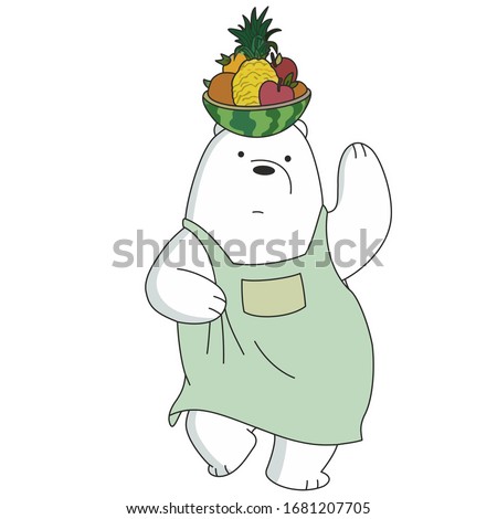 sticker cute polar bear with fruit