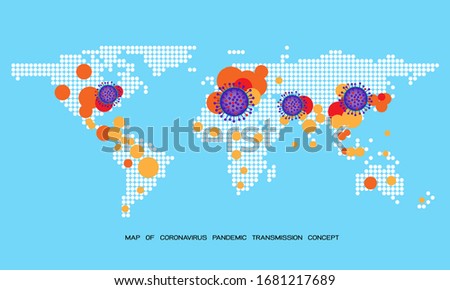 Map of Novel Coronavirus ,icon of departure of coronavirus from China and Transmitted worldwide Pandemic concept of international contamination with biologically weapons.Vector illustration EPS 10. Royalty-Free Stock Photo #1681217689