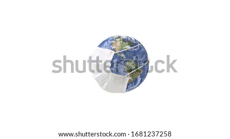 The World/Earth wears a mask to prevent the spread of the virus. World/ Earth put mask to fight against Corona virus. 3D Render Earth globe put mask Isolated on white background with Clipping Path.
